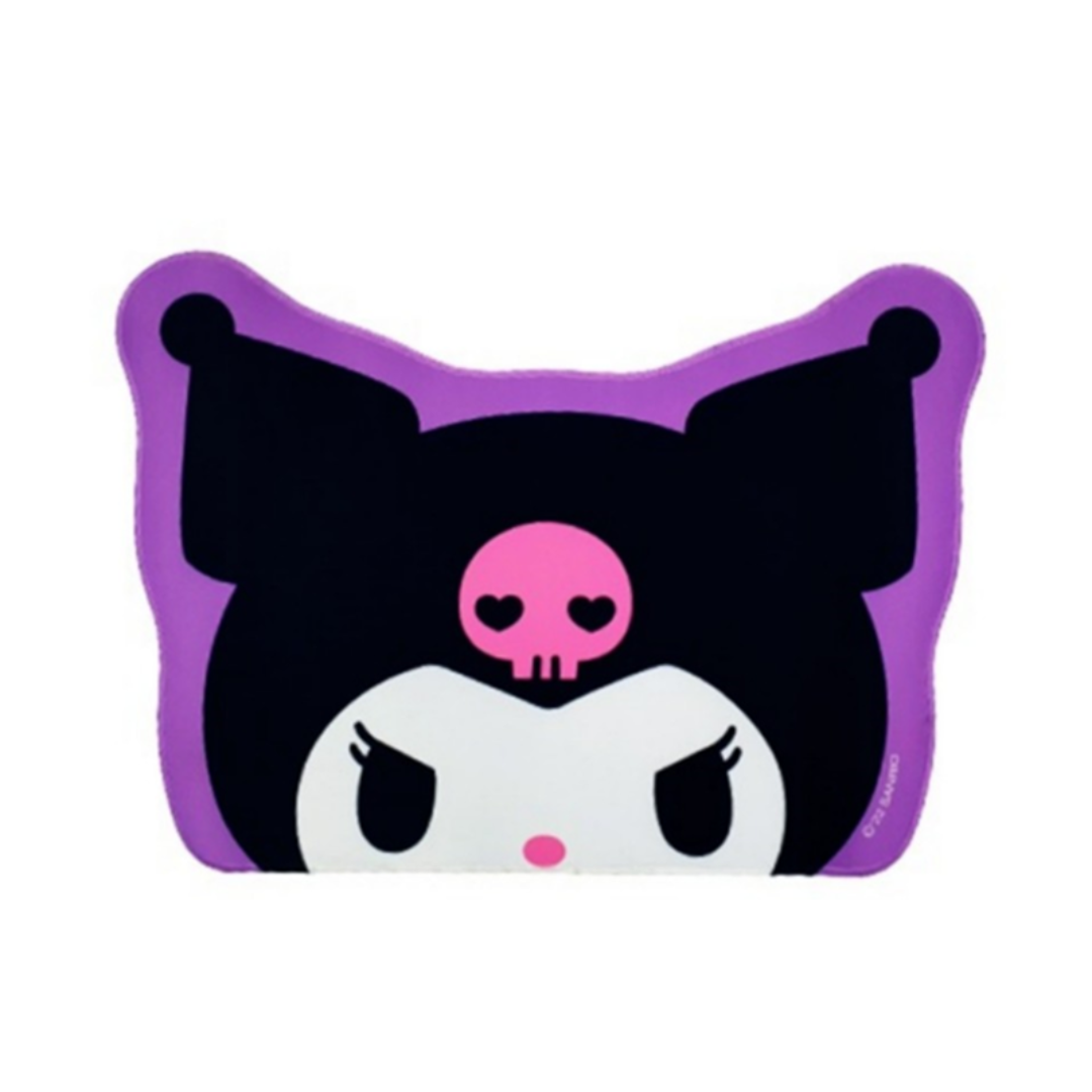 Sanrio Kuromi desk pad 48cm x 39cm – kawaii mouse pad featuring Kuromi’s bold face with purple ears and pink skull, perfect for gaming or office setup.
