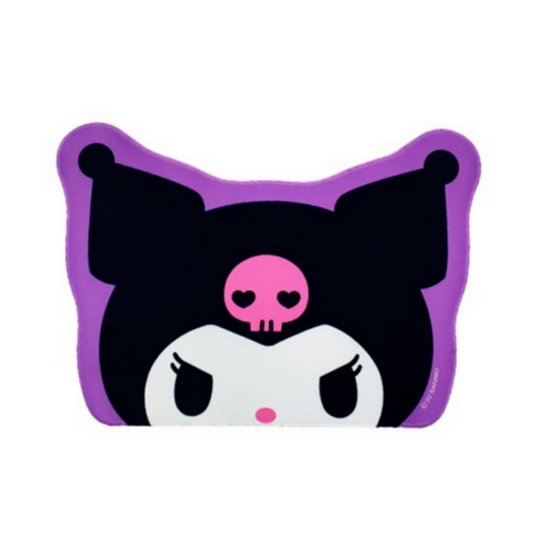 Sanrio Kuromi desk pad 48cm x 39cm – kawaii mouse pad featuring Kuromi’s bold face with purple ears and pink skull, perfect for gaming or office setup.