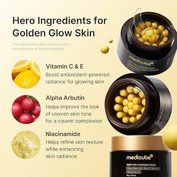 medicube Deep Vita C Capsule Cream for dark spots uneven skin tone and radiant glass skin hero ingredients for golden glow skin