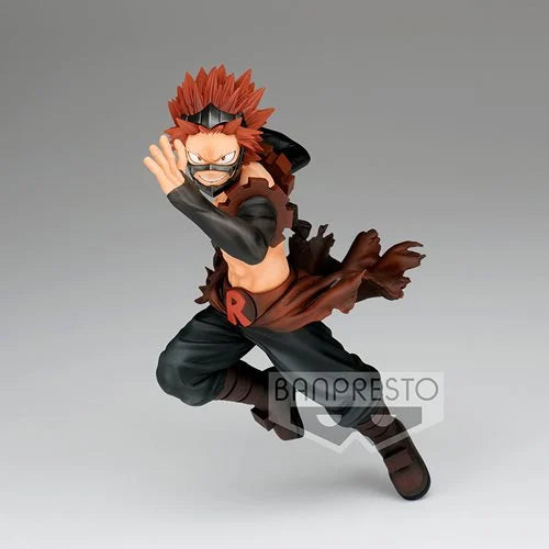 Banpresto My Hero Academia Eijiro Kirishima The Amazing Heroes Vol. 17 figure in dynamic action pose wearing his red hero outfit with spiked hair and battle expression.