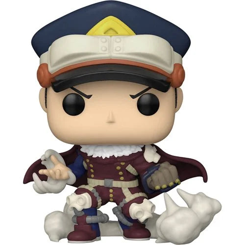 Funko Pop! Vinyl Figure of Inasa Yoarashi from My Hero Academia in maroon hero suit and peaked hat, surrounded by white wind effects with arms extended in a wind-controlling pose.