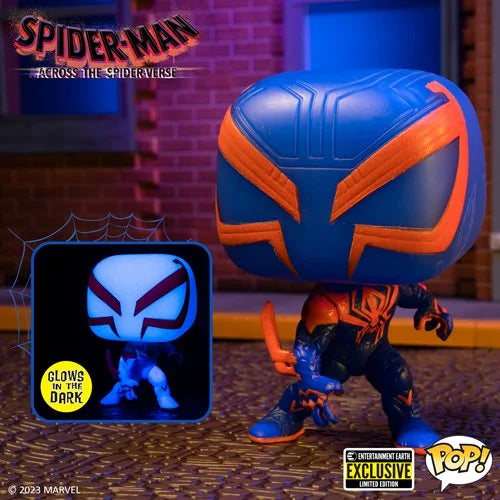 "2023 Nov" Spider-Man: Across the Spider-Verse Spider-Man 2099 Glow-in-the-Dark Pop! Vinyl Figure - Entertainment Earth Exclusive - Kids & Mom Toys