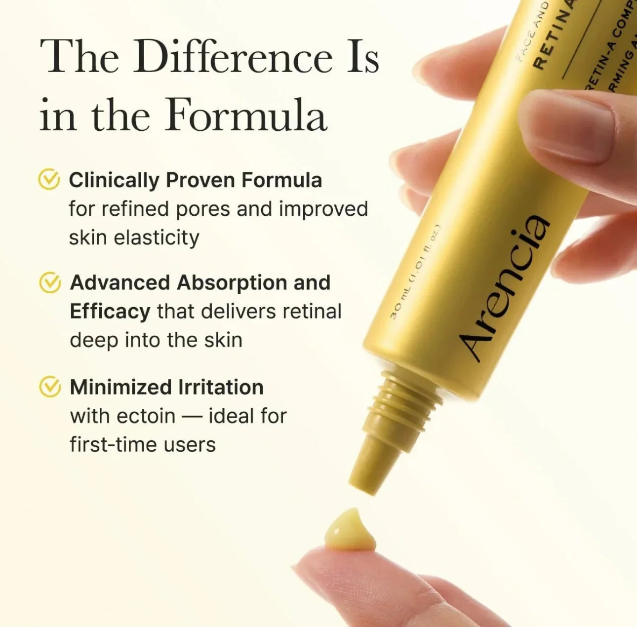 Arencia skincare product with text highlighting its benefits