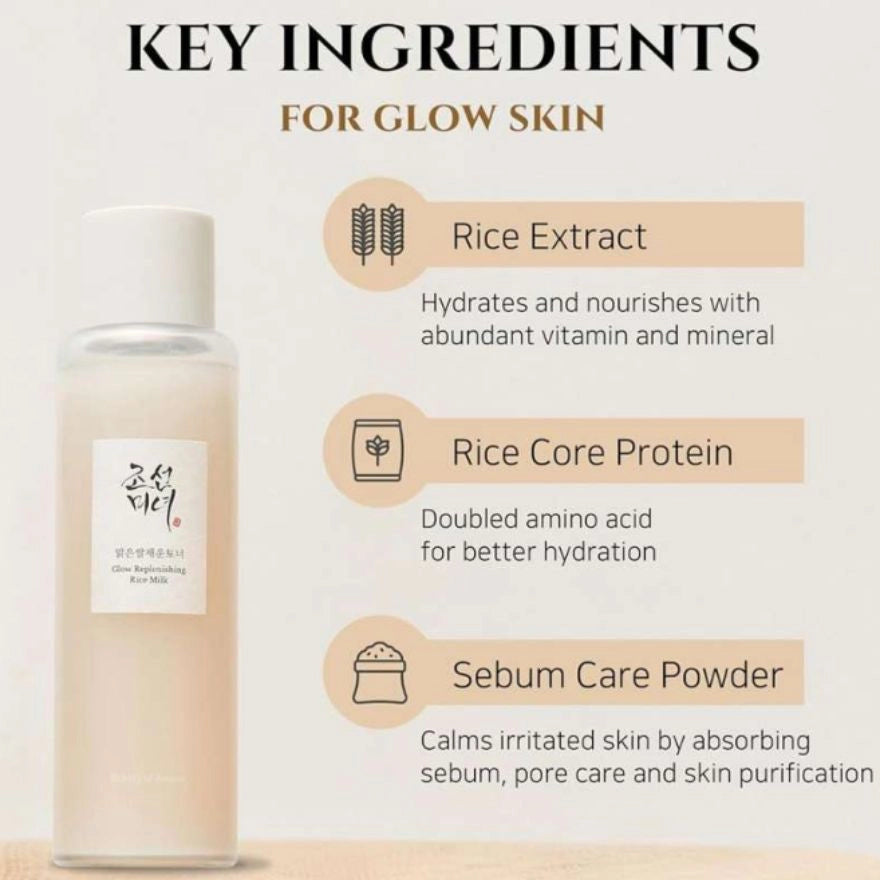 Skincare product with key ingredients for glow skin on a beige background