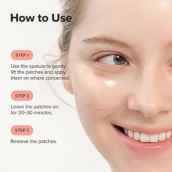 Instructions on how to use patches with a close-up of a person's face.