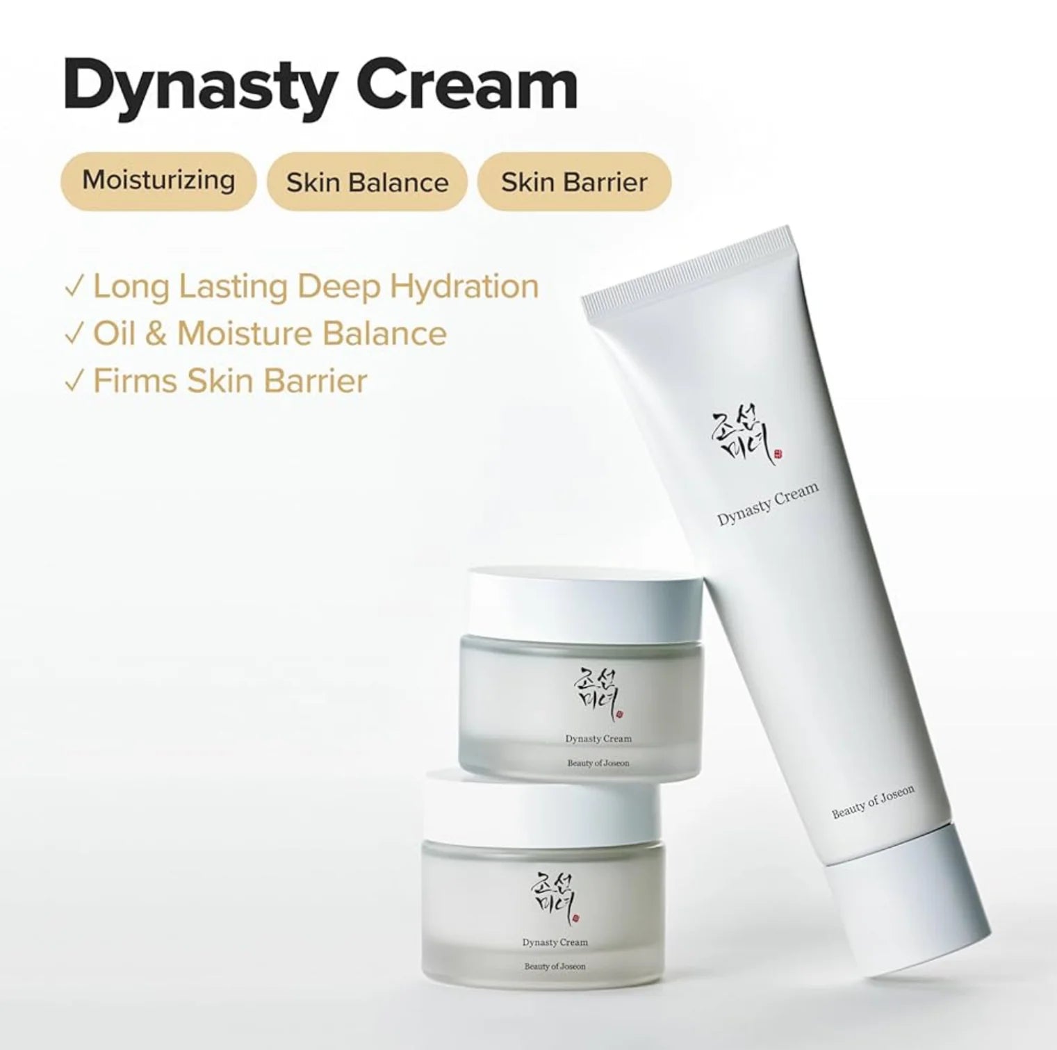 Dynasty Cream packaging with text highlighting benefits on a white background