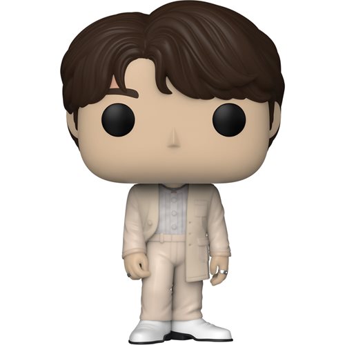 BTS Jin Funko Pop! Vinyl Figure in cream suit with brown hair, officially licensed collectible K-pop figure for BTS ARMY and Funko fans.