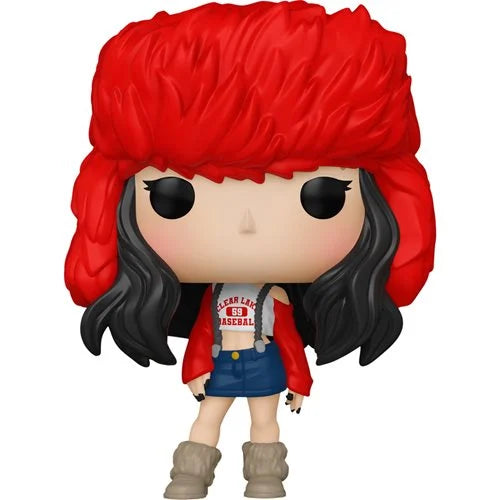 BLACKPINK Jennie Funko Pop Vinyl Figure wearing red trapper hat, Clear Lake Baseball shirt, denim skirt, and winter boots.