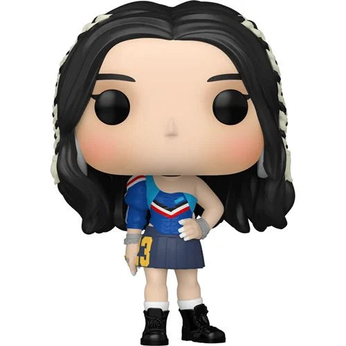 BLACKPINK Jisoo Funko Pop Vinyl Figure wearing blue and red cheerleader outfit with number 13, black boots, and long braided hair.