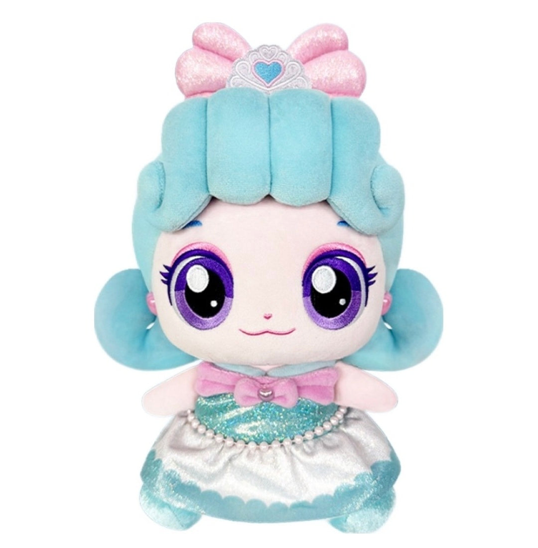 Flitterping Catch! Teenieping plush toy in pastel princess outfit with blue hair and purple eyes
