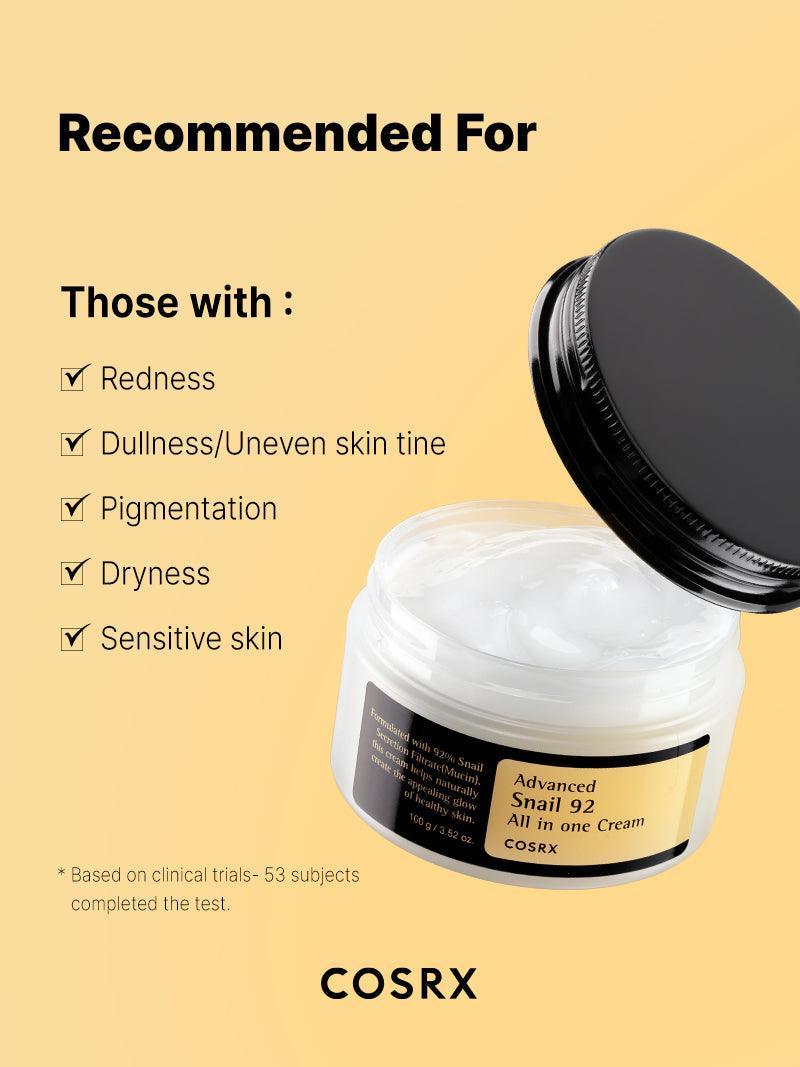 Cosrx cream jar with text on a beige background