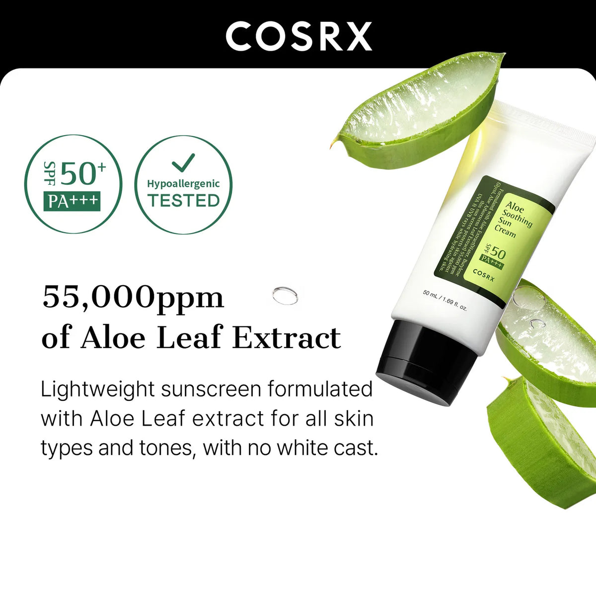 COSRX Aloe Soothing Sun Cream daily sunscreen for dry skin and UVA UVB protection