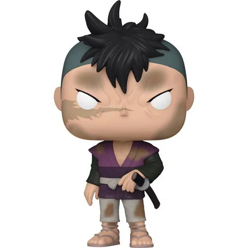 Funko Pop! Demon Slayer Genya Shinazugawa Vinyl Figure #1406 with scarred face, black spiky hair, and tattered clothing – anime collectible.