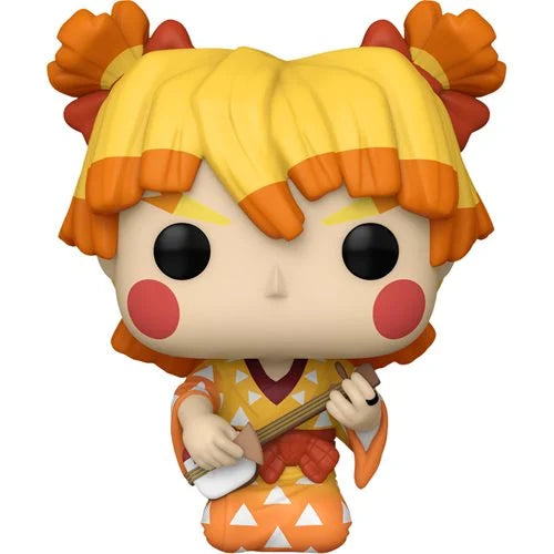 Funko Pop vinyl figure of Zenitsu Agatsuma from Demon Slayer in a yellow kimono holding a shamisen, with orange hair buns and red cheek makeup, figure #1531.