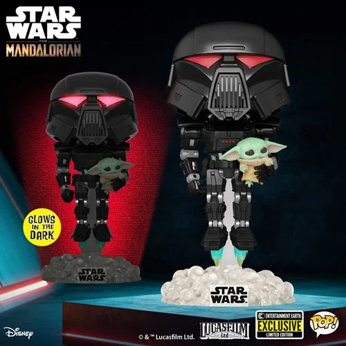 Star Wars: The Mandalorian Dark Trooper with Grogu Glow-in-the-Dark Pop! Vinyl Figure - Entertainment Earth Exclusive - Kids & Mom Toys