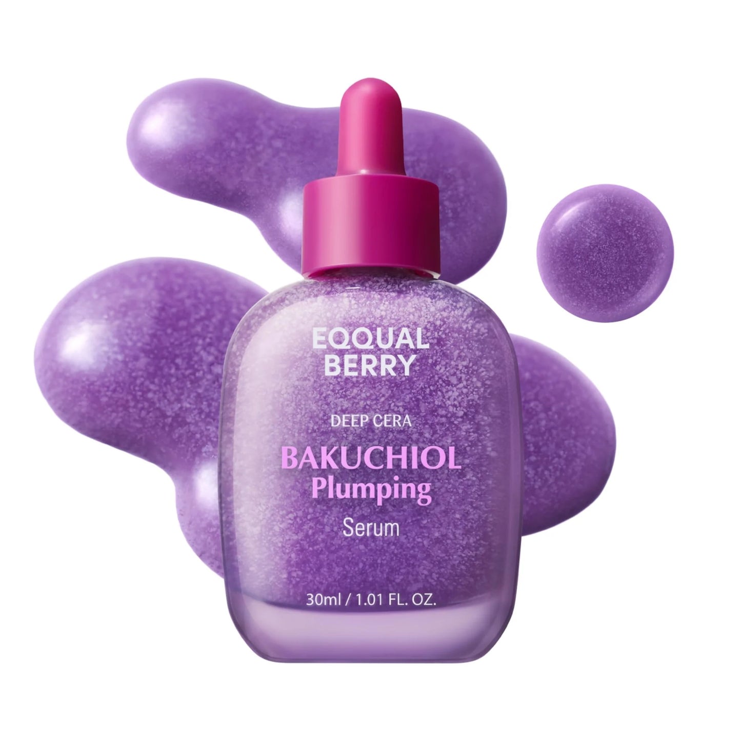 Purple serum bottle with dropper labeled 'Equal Berry' on a white background