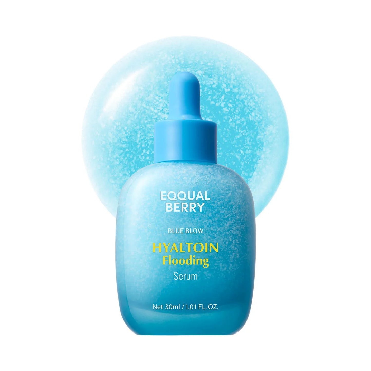 Blue skincare serum bottle with dropper on a white background