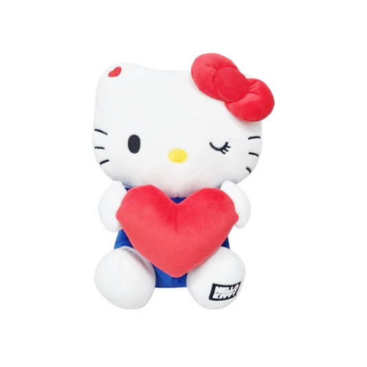 "Hello Kitty plush toy holding a red or pink heart – Sanrio stuffed animal gift in winking and smiling styles for Valentine’s Day, anniversaries, and Hello Kitty fans"