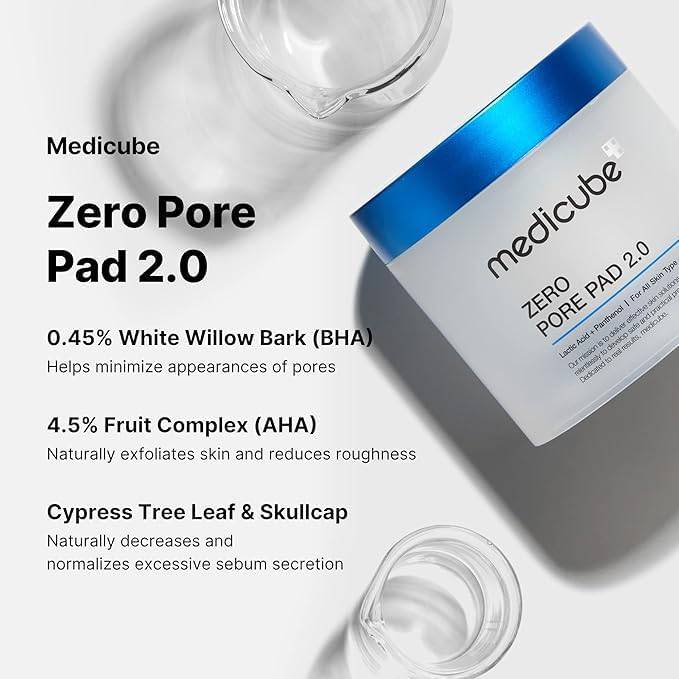 MEDICUBE Zero Pore Pad 2.0 70 Korean AHA BHA toner pads for pores blackheads and excess sebum key ingredients