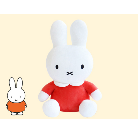 Iconic Miffy bunny plush wearing a red dress, designed for fans of classic European character toys.