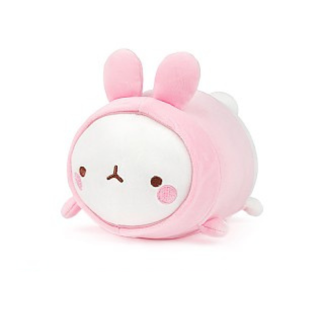 Molang Mochi plush toy collection featuring bee, bear, and bunny-themed Molang characters in yellow, brown, and pink colors, made with soft mochi fabric – perfect for kawaii lovers and cuddly gift ideas.