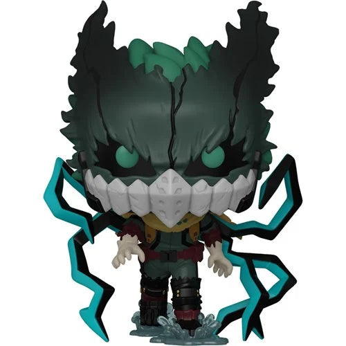 Funko Pop Izuku Midoriya (Deku Blackwhip) vinyl figure from My Hero Academia, featuring glow-in-the-dark electric energy effect and dark hero costume