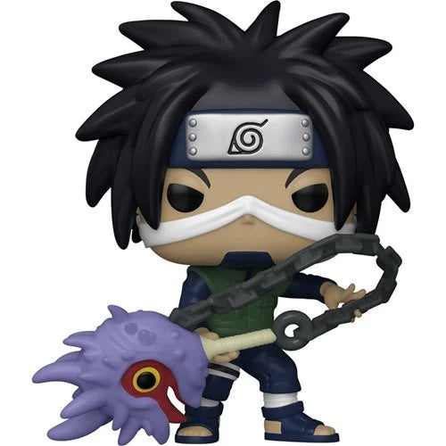 Funko Pop! Vinyl figure of Kotetsu Hagane from Naruto anime series, featuring black spiky hair, Konoha headband, face mask, and a chained purple mask weapon – stylized collectible for anime fans and vinyl figure enthusiasts.