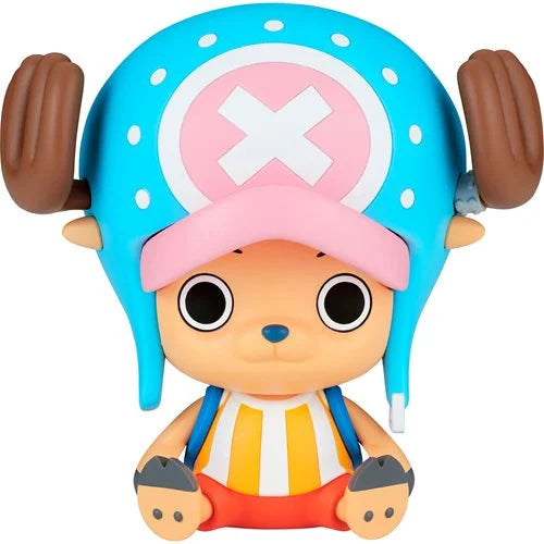 One Piece Tony Tony Chopper Fish-Man Island version Sofvimates statue with blue helmet and striped shirt in sitting pose