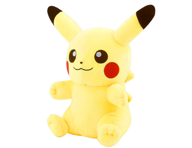 Official Pokémon Pikachu plush toy with yellow fur, red cheeks, and black-tipped ears, soft and cuddly stuffed animal perfect for kids and collectors.