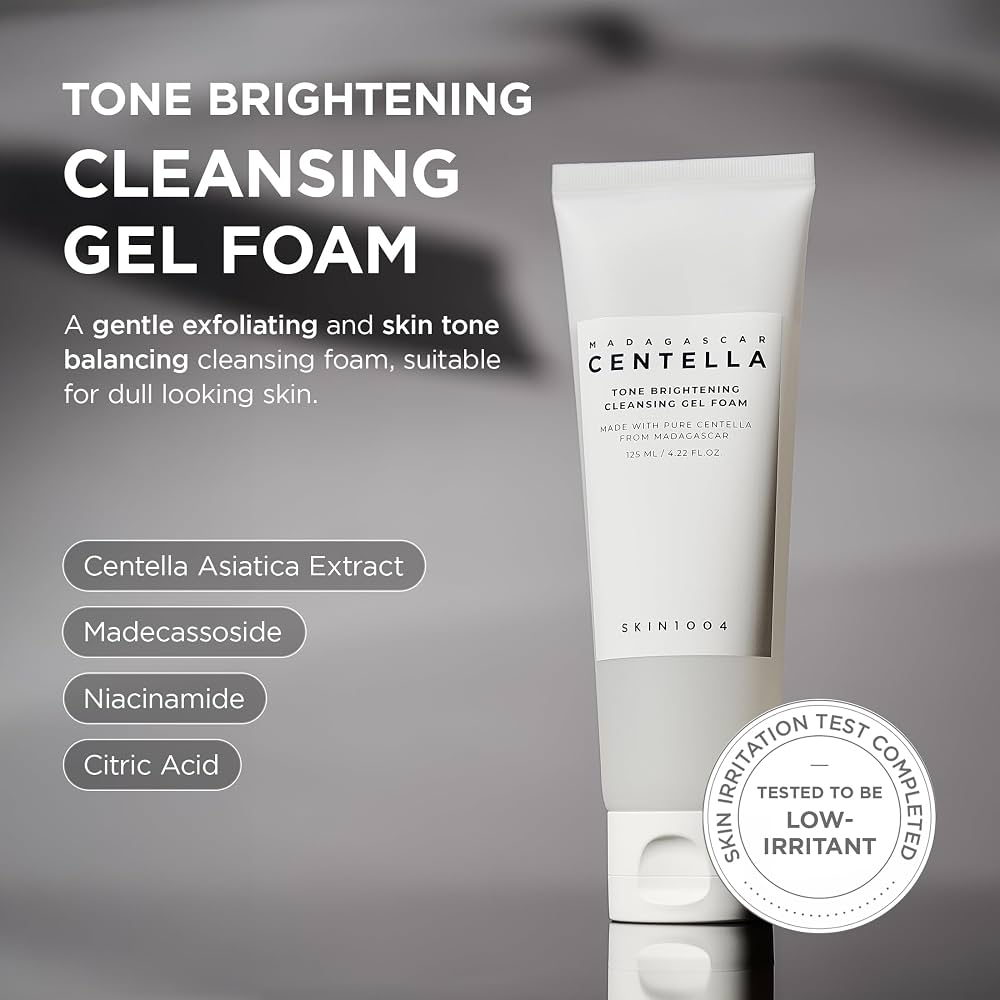SKIN1004 Tone Brightening Cleansing Gel Foam moisturizing gel cleanser gentle exfoliating and skin tone balancing