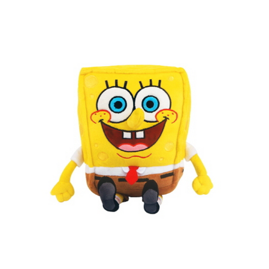 SpongeBob SquarePants plush toy with big blue eyes, classic white shirt, red tie, and brown pants – soft and cuddly Nickelodeon stuffed character for kids and cartoon fans.