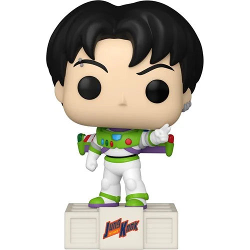 "Funko Pop! Vinyl Figure #435 featuring BTS Jungkook dressed as Buzz Lightyear from Toy Story, part of the TinyTAN x Disney crossover collection"