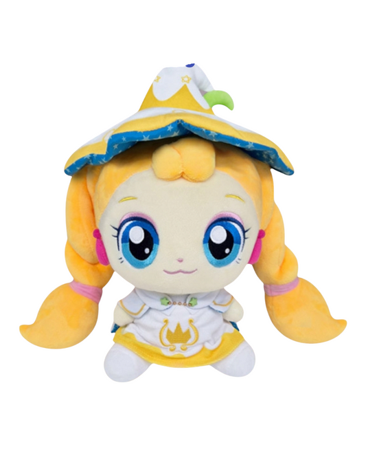 "Twinkleping plush doll from Teenieping – features bright yellow pigtails, a starry wizard hat, and a magical yellow and white dress with crown details, beloved character from the animated magical girl series."