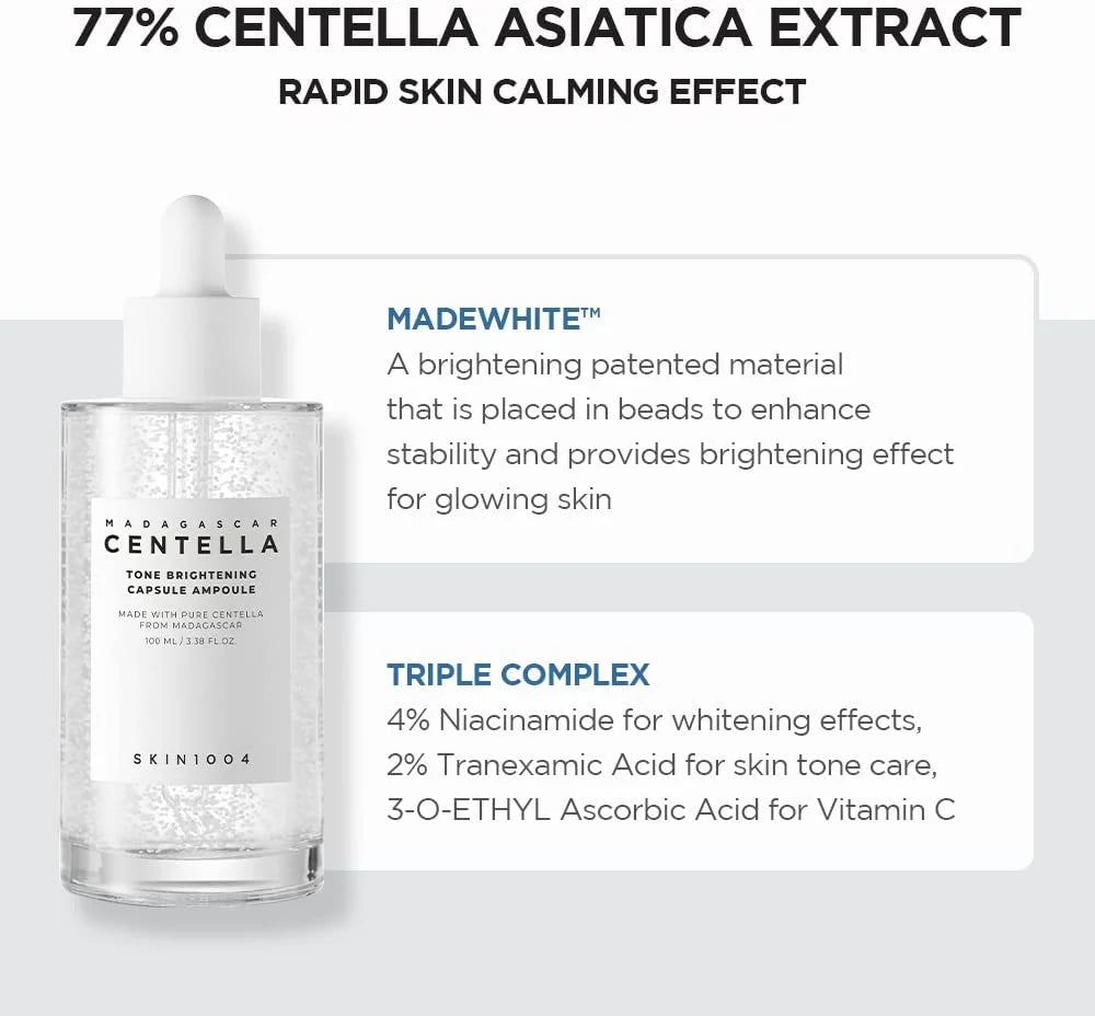 SKIN1004 brightening ampoule with 4 percent niacinamide and 2 percent tranexamic acid for uneven skin tone